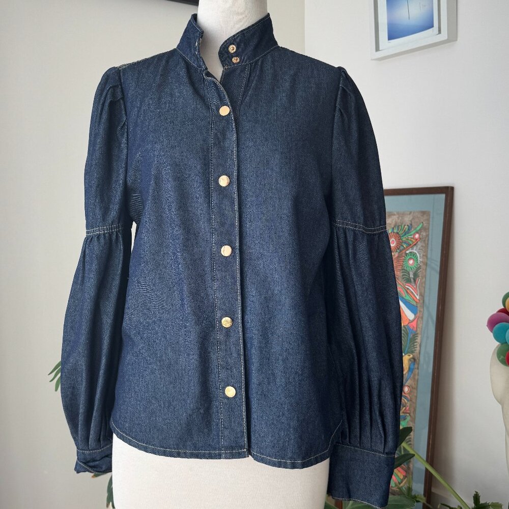 SHEIN Denim Long Sleeved Top Nero Collar Ruched shoulder 4 6